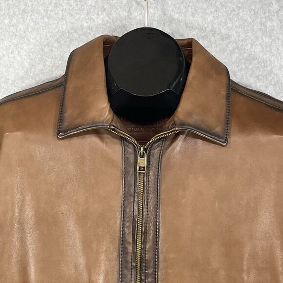Roundtree Yorke Genuine Lambskin Men’s Lg Burnished Leather Jacket Brown Cognac - Picture 4 of 16